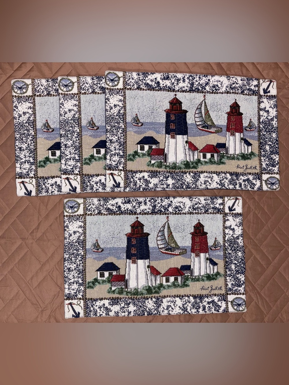 Nautical Coastal Lighthouse Tapestry Placemat Set of 4 Point Judith Rhode Island
